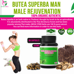 500mg. Butea Superba Man Male Rejuvenation 90 Capsules Daily Supplement