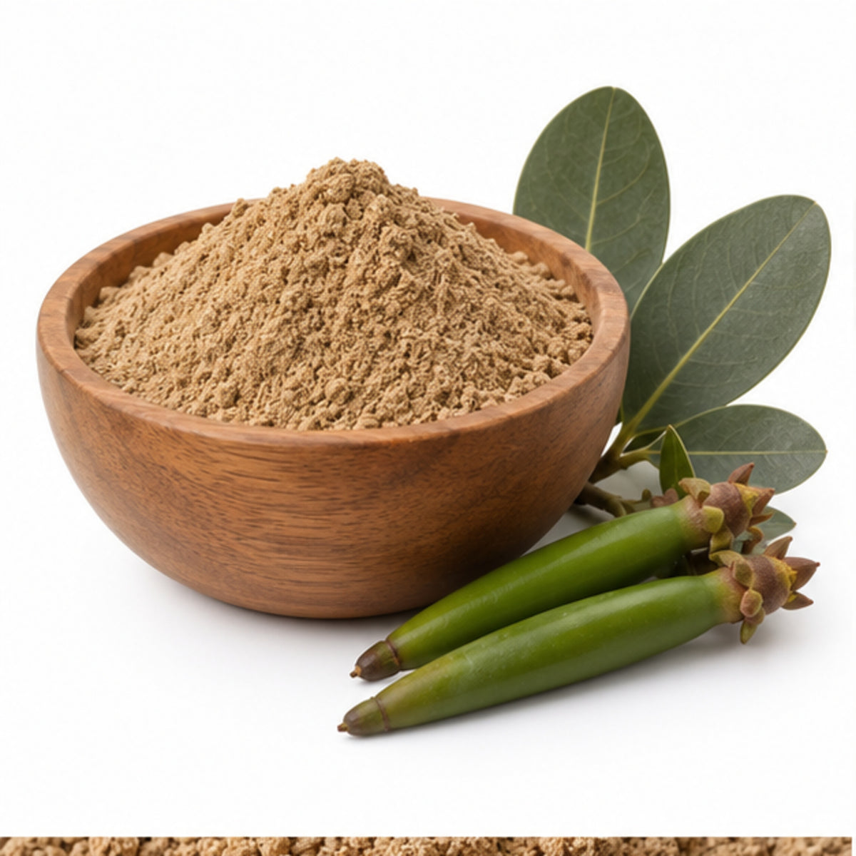 Avicennia marina powder in a ceramic bowl