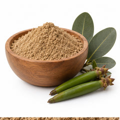 Avicennia marina powder in a ceramic bowl