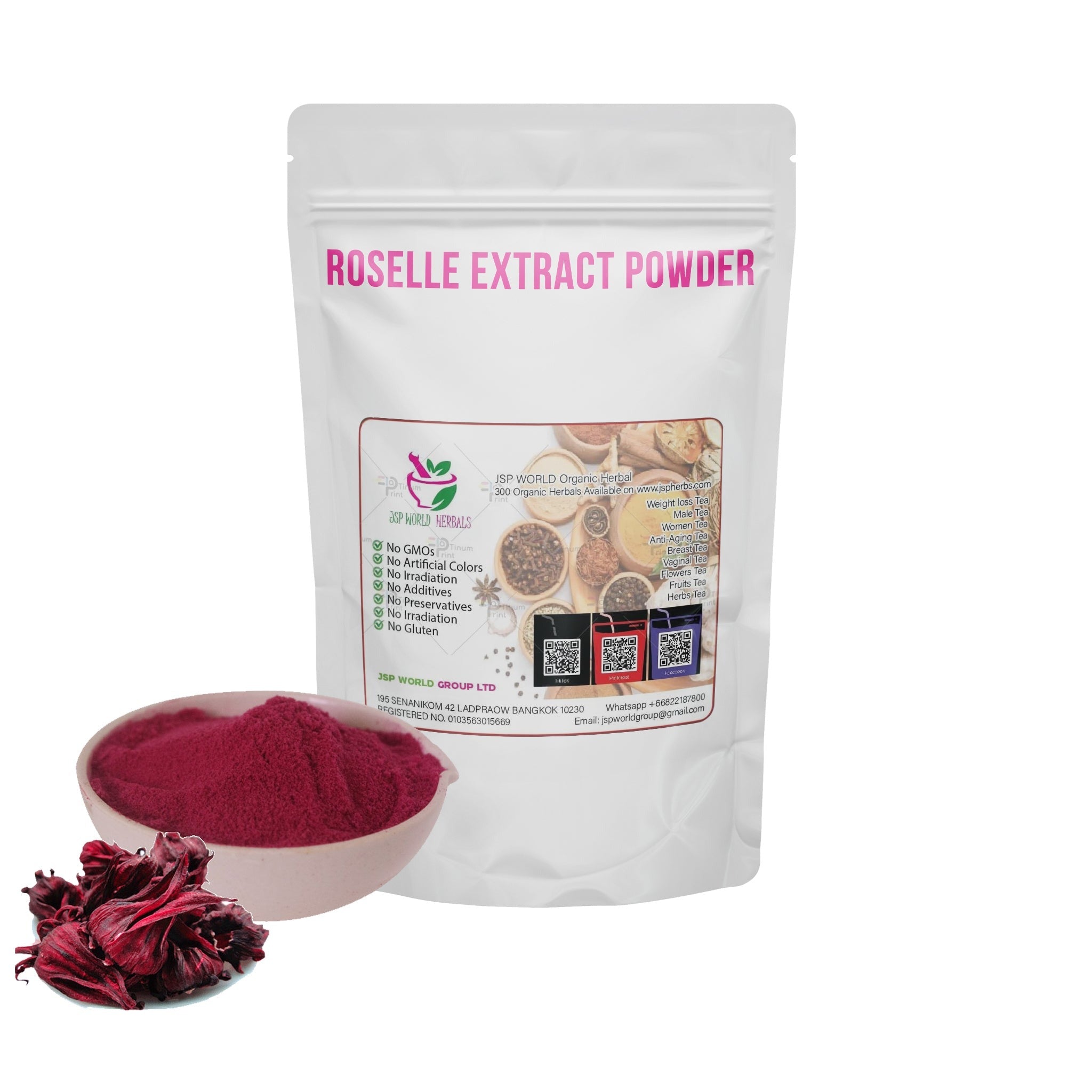 Roselle Hibiscus Sabdariffa Flowers Powder 100g. packaging