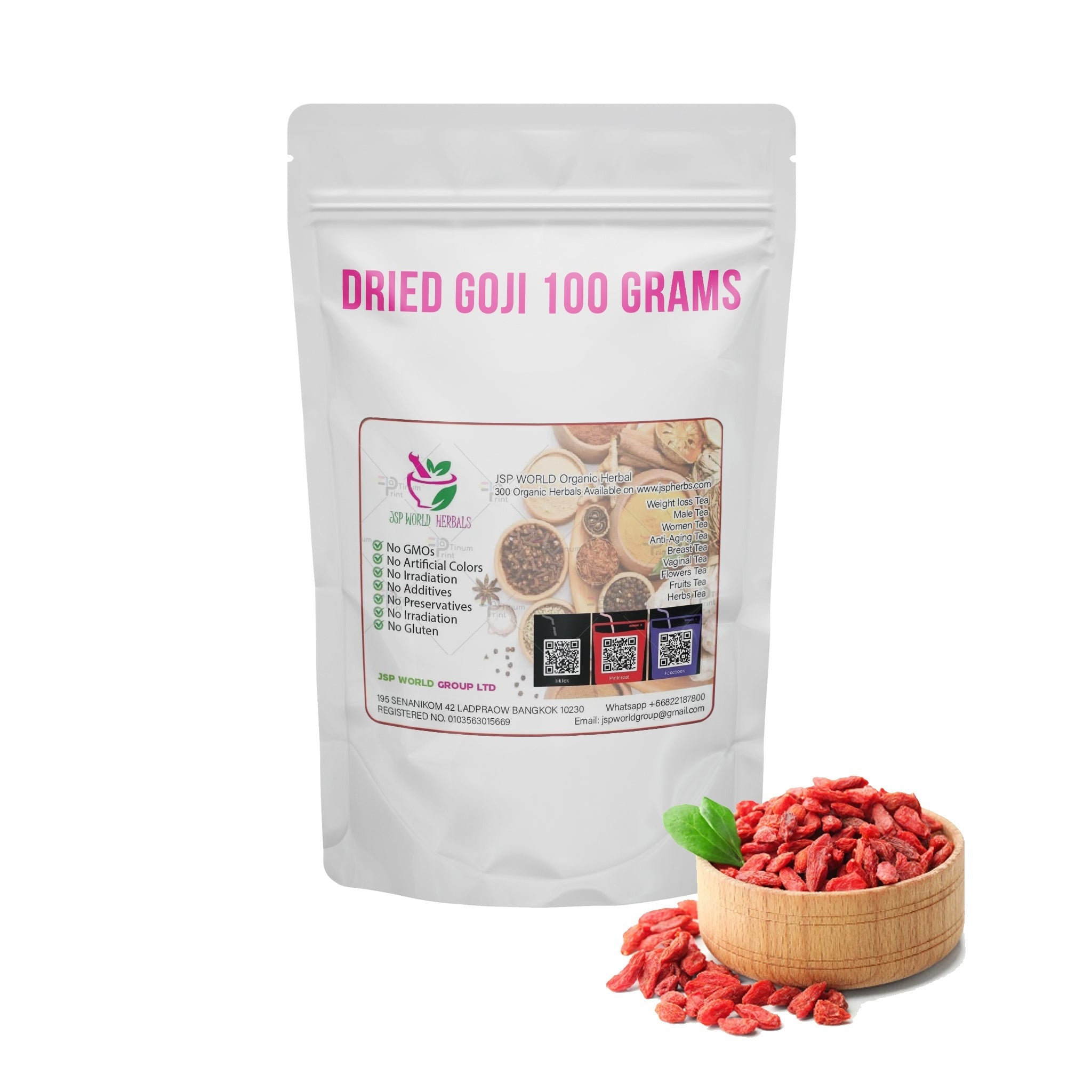 Dried Red Goji Wolfberries 100g. packaging