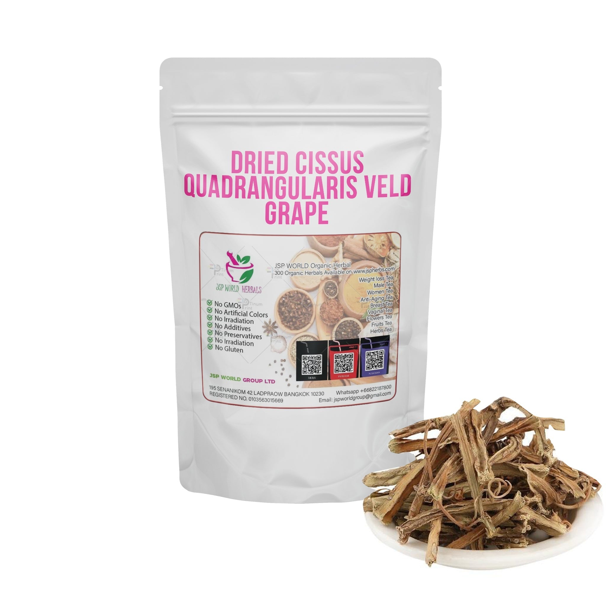 Dried Cissus Quadrangularis Veld Grape Adamant Creeper 100g. packaging