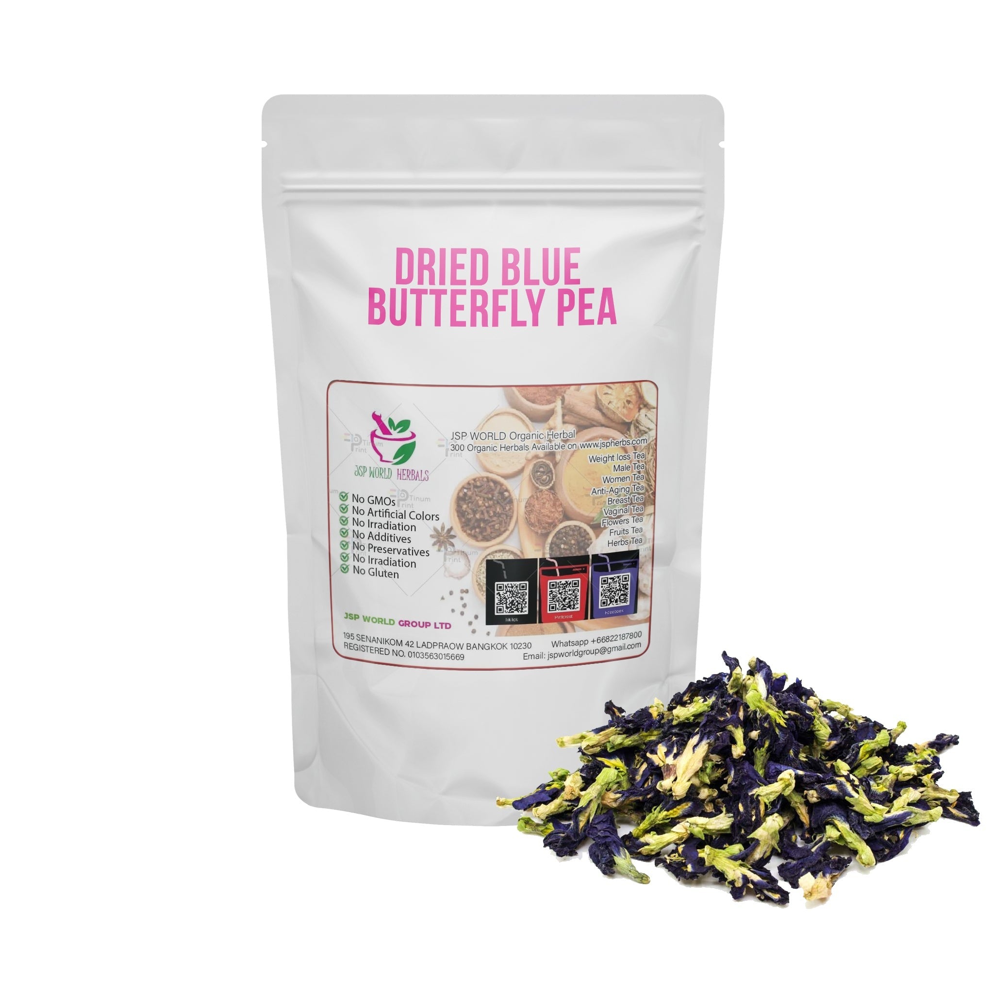 Dried Thai Blue Butterfly Pea 100g. packaging