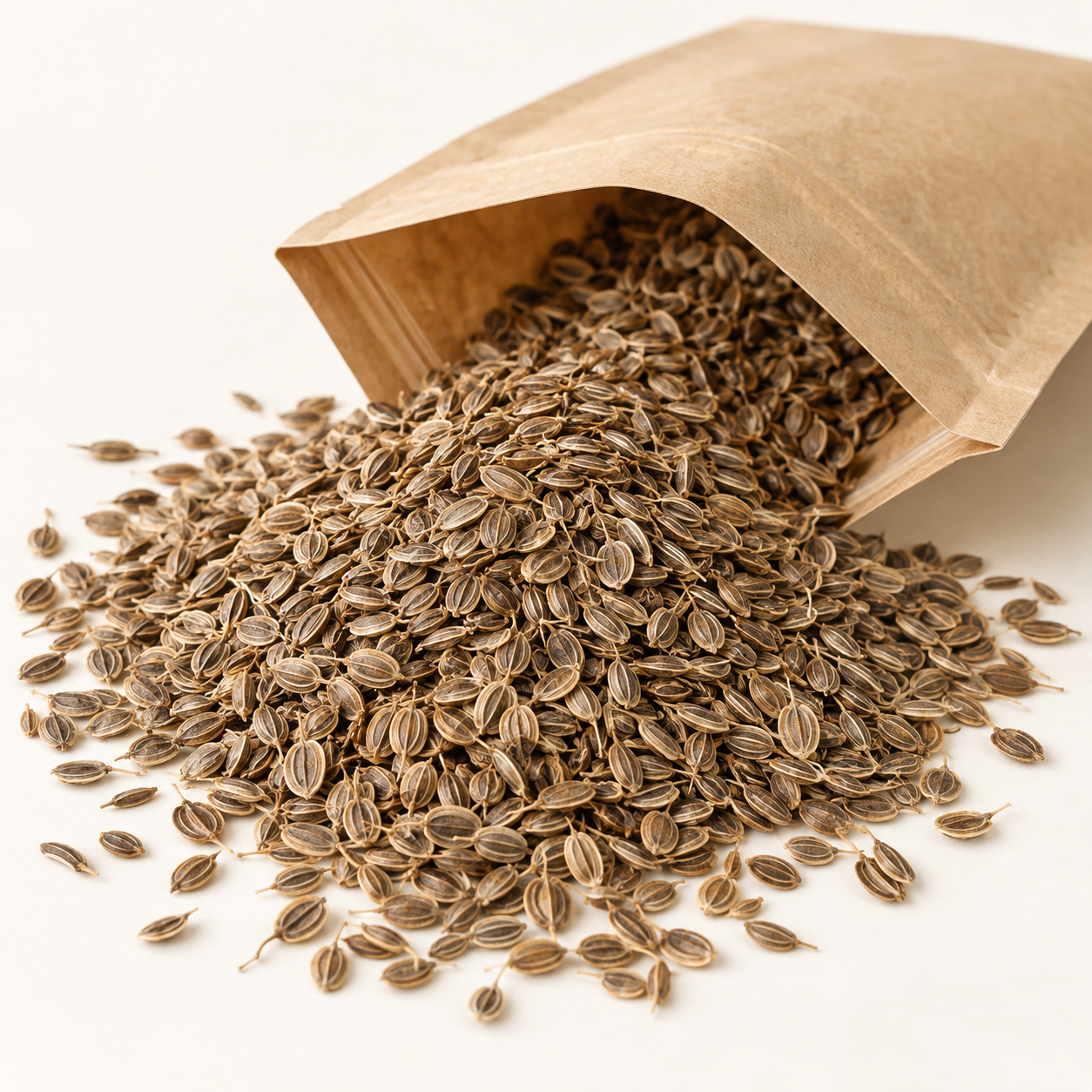 Whole dried dill seeds with plain kraft pouch, product image