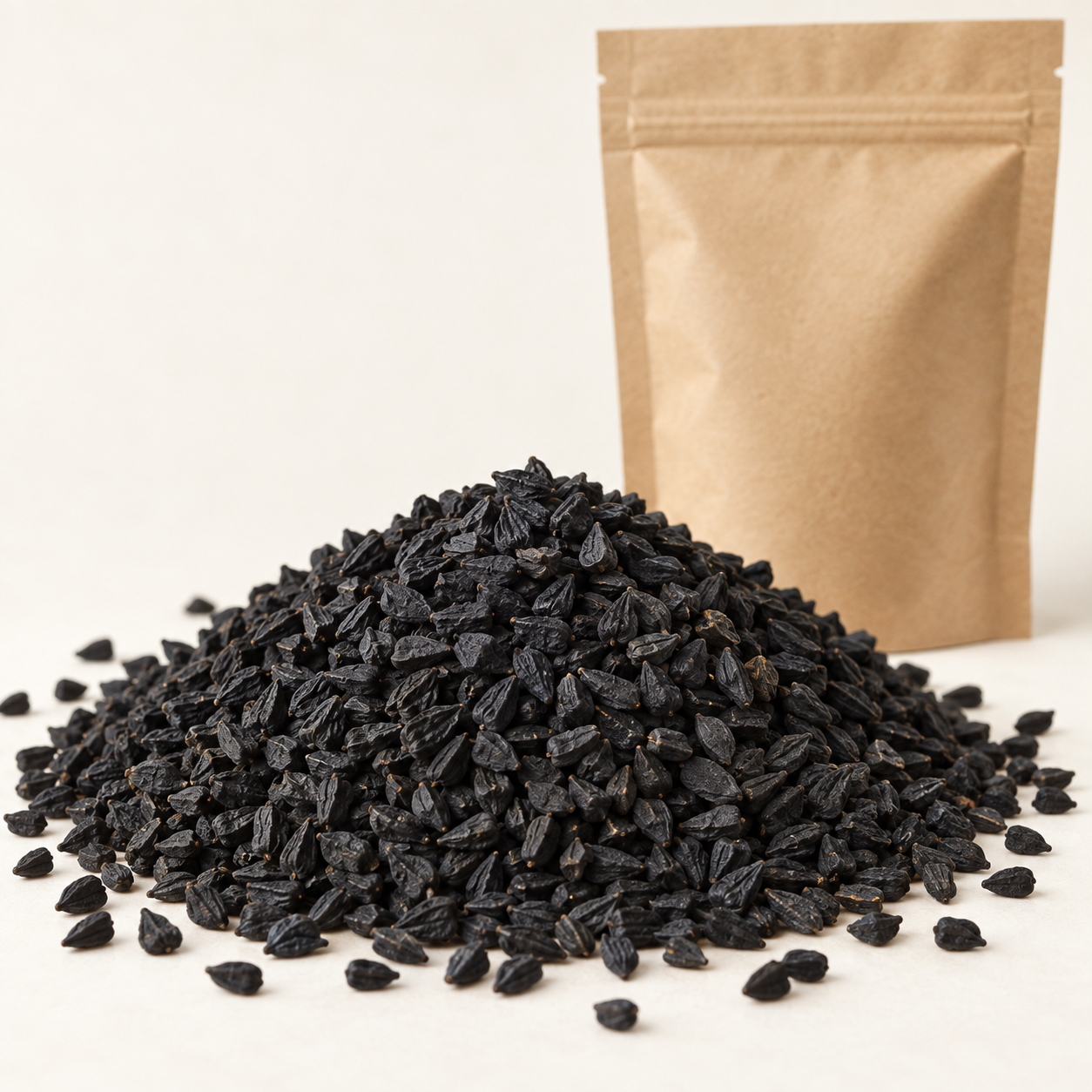 Black cumin seeds with plain pouch, product image