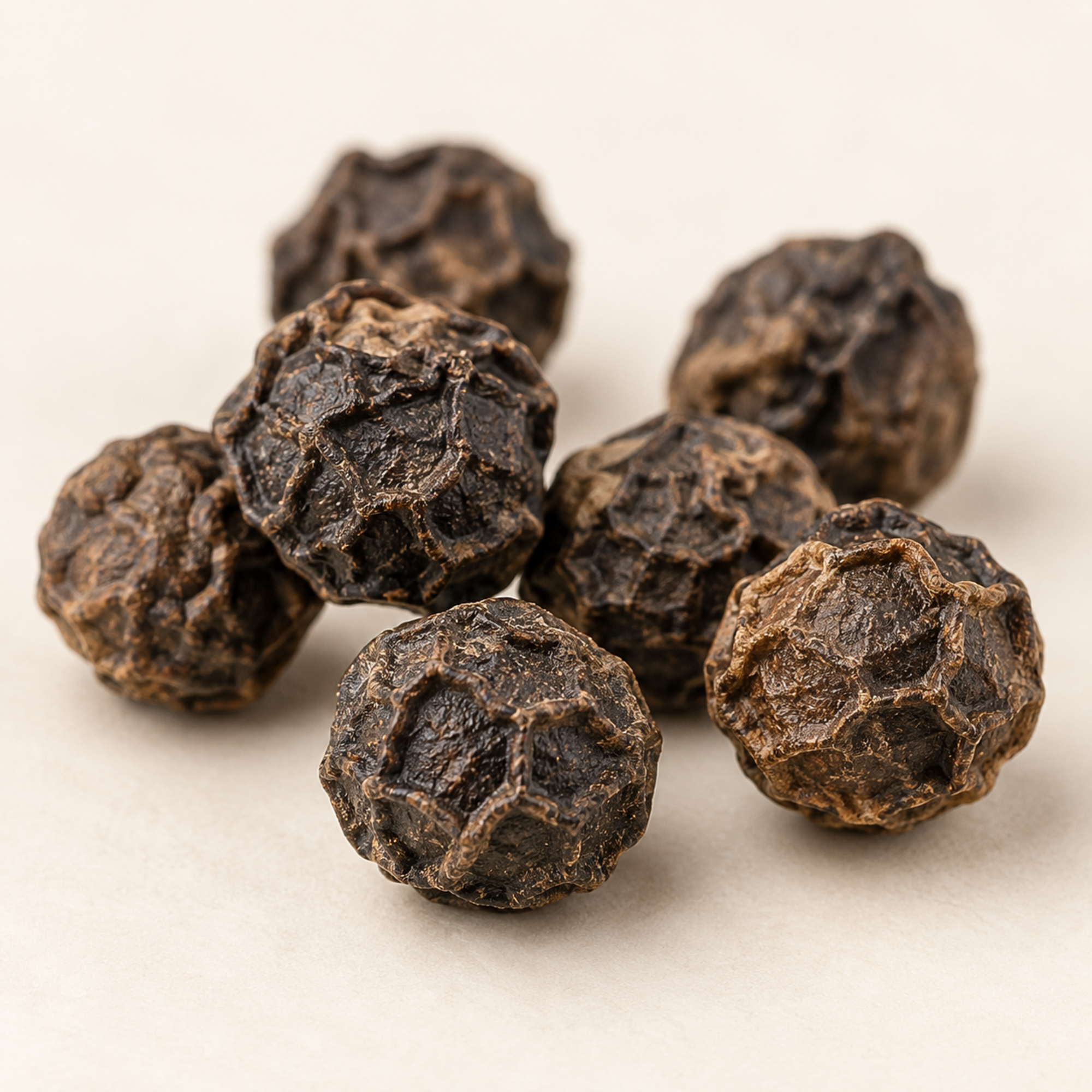 Whole black peppercorns, macro detail product image