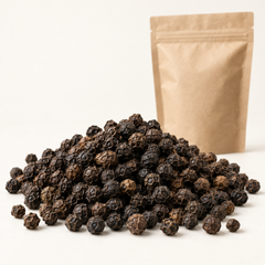 Whole black peppercorns with plain pouch, product image