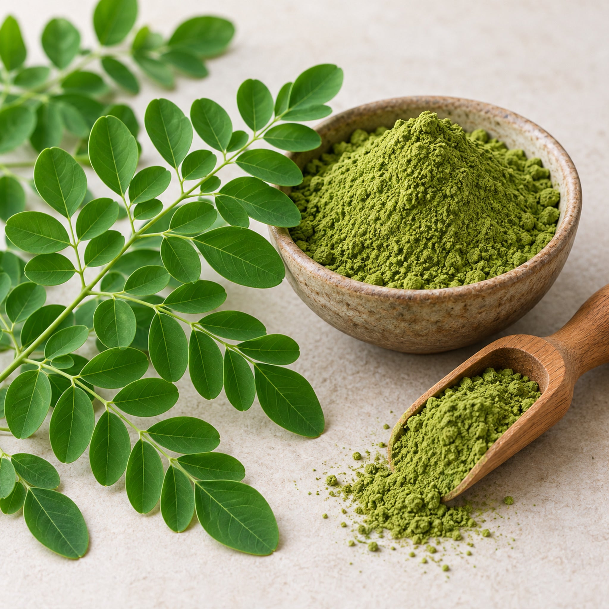 Moringa oleifera leaves with leaf powder
