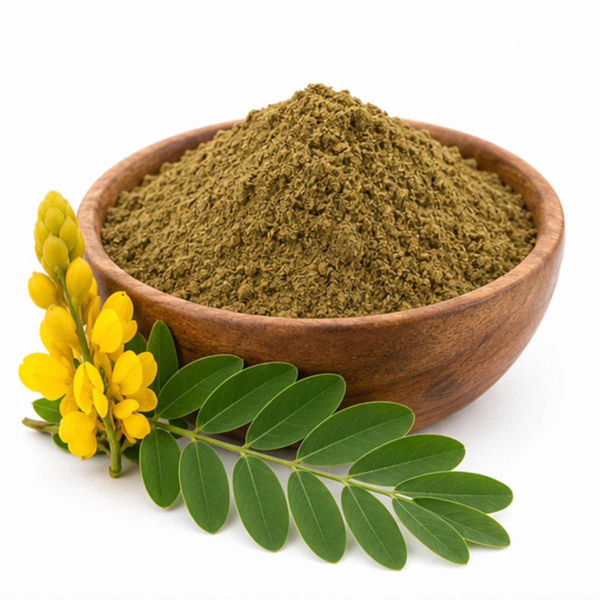 Senna alata leaf powder in a ceramic bowl