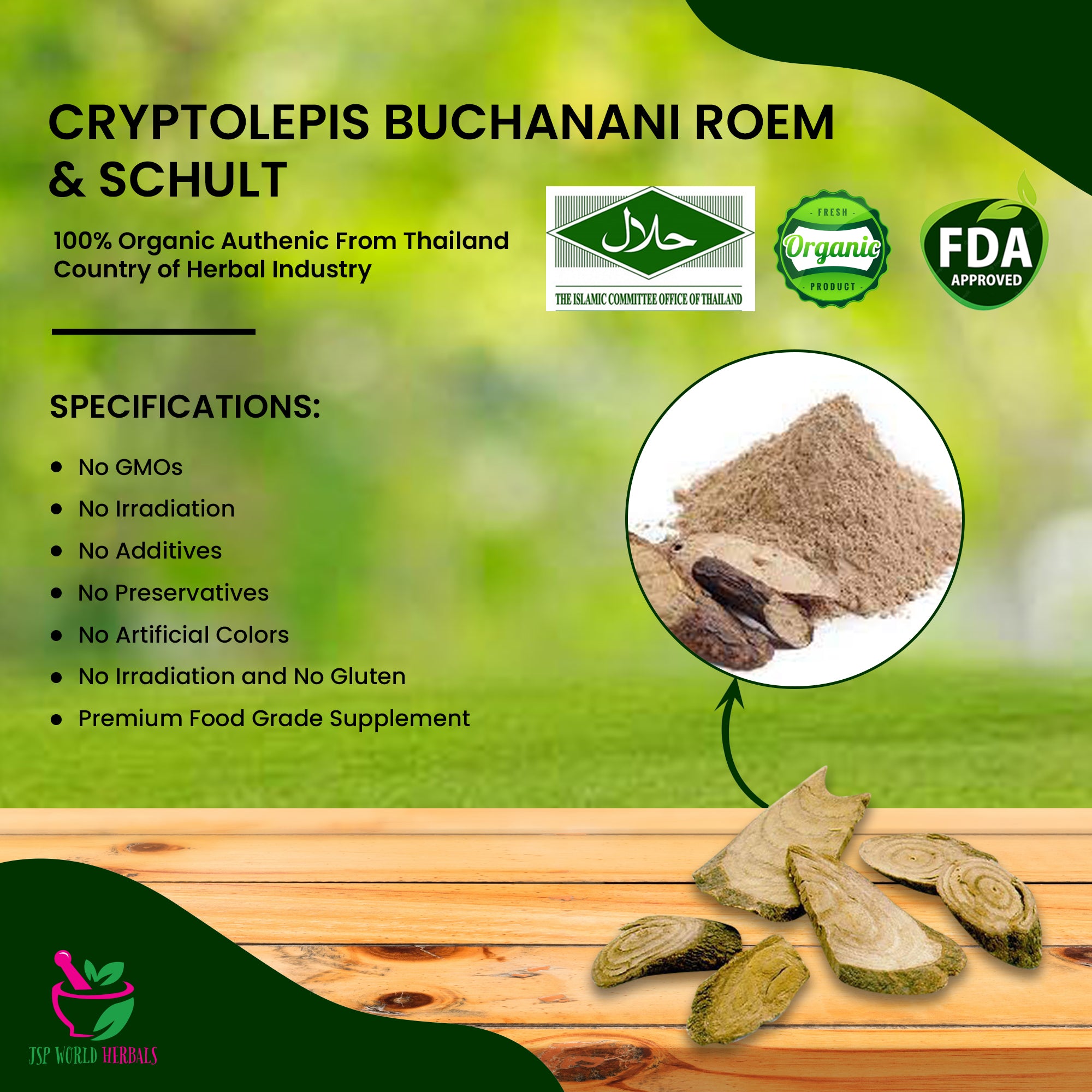 Cryptolepis buchanani Roem.&Schult (Cryptolepis dubia) Powder, Cryptolepis Dubia Powder Extract 60g. EMPEROR HERBS® · Increases blood circulation · Hepatoprotective activity · Muscle relaxant · Pain relieve