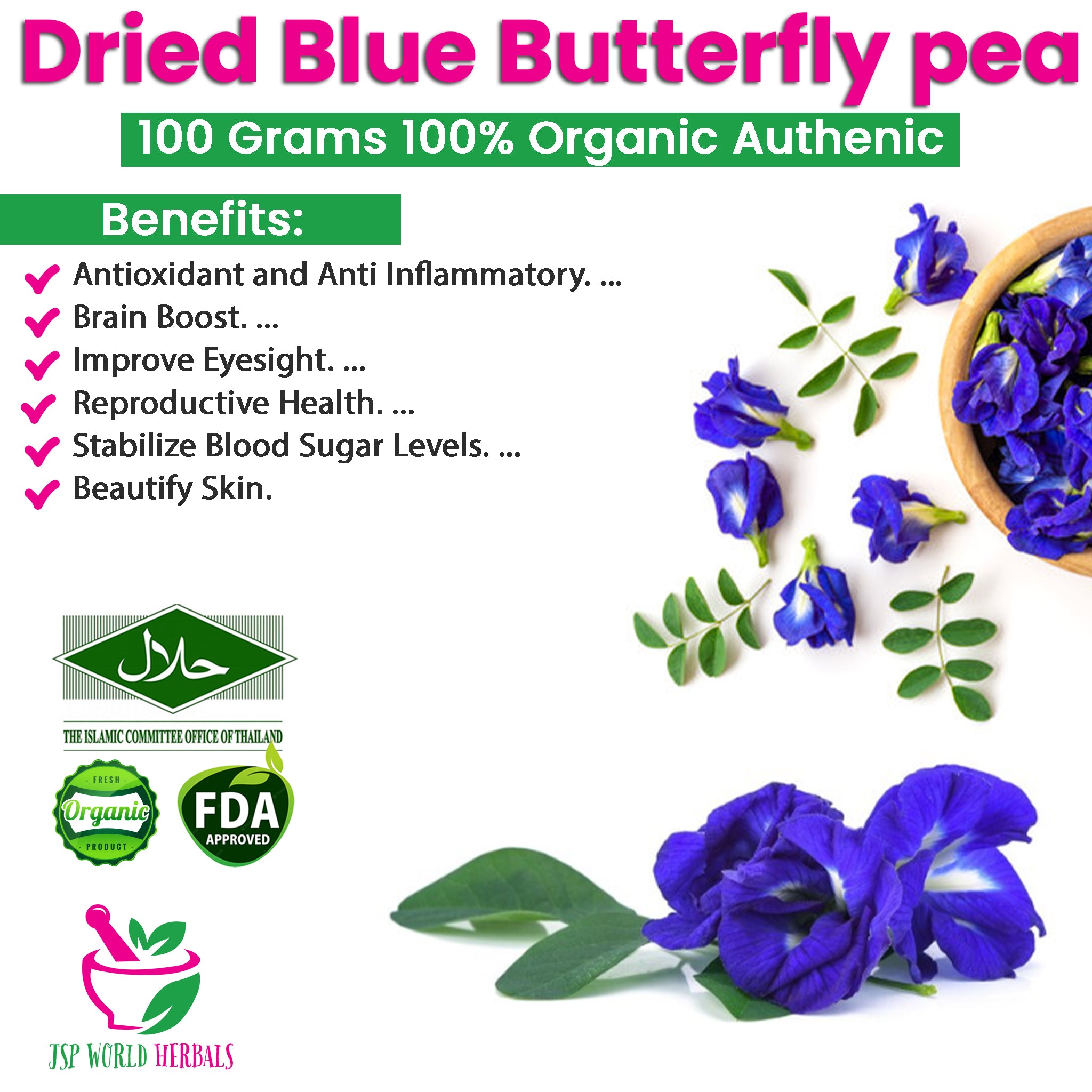 Dried Blue Butterfly pea , increased weight loss, better blood sugar control