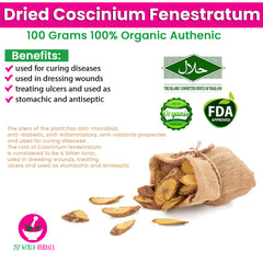 Dried Coscinium Fenestratum , curing diseases, treating ulcers and used as stomachic and antiseptic