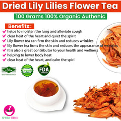 Dried Lily Lilies Flower Tea 100 Grams 100% Organic Authenic