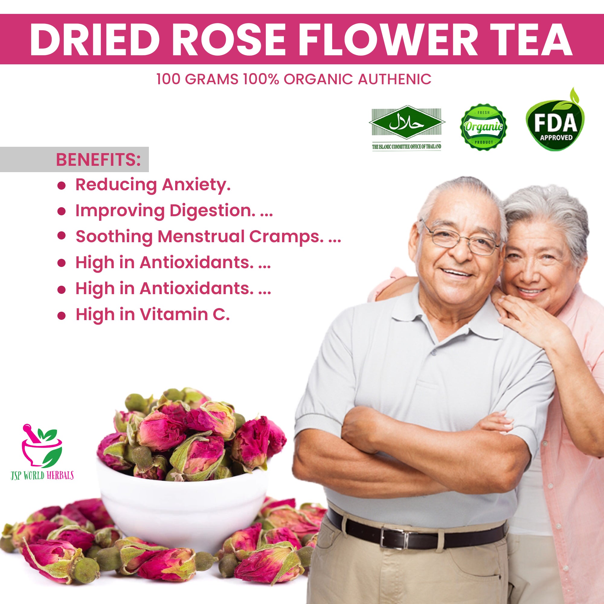 Dried Rose Flower Tea 100 Grams 100% Organic Authenic