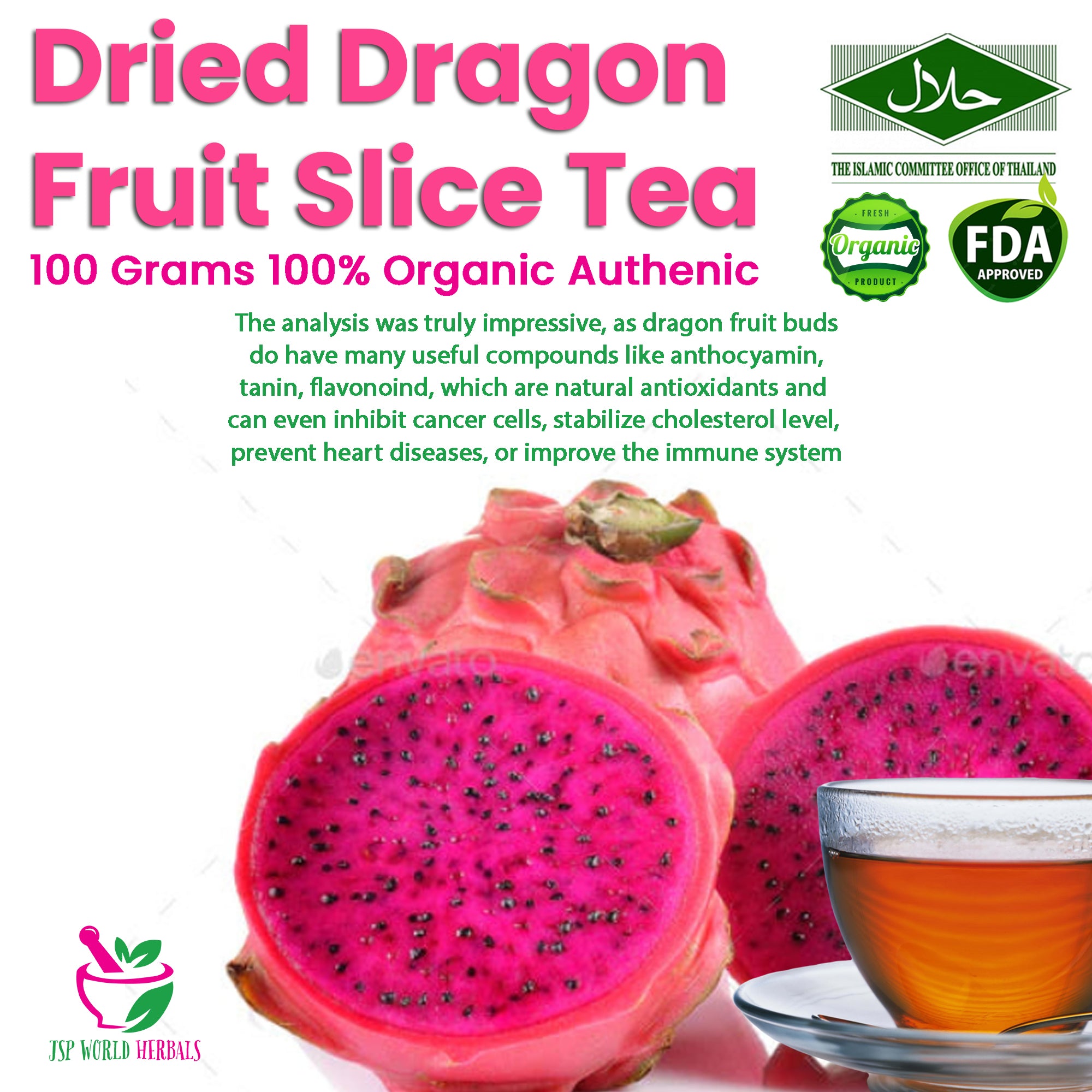 Dried Dragon Fruit Slice Tea (Pink Pitaya/Pitahaya)