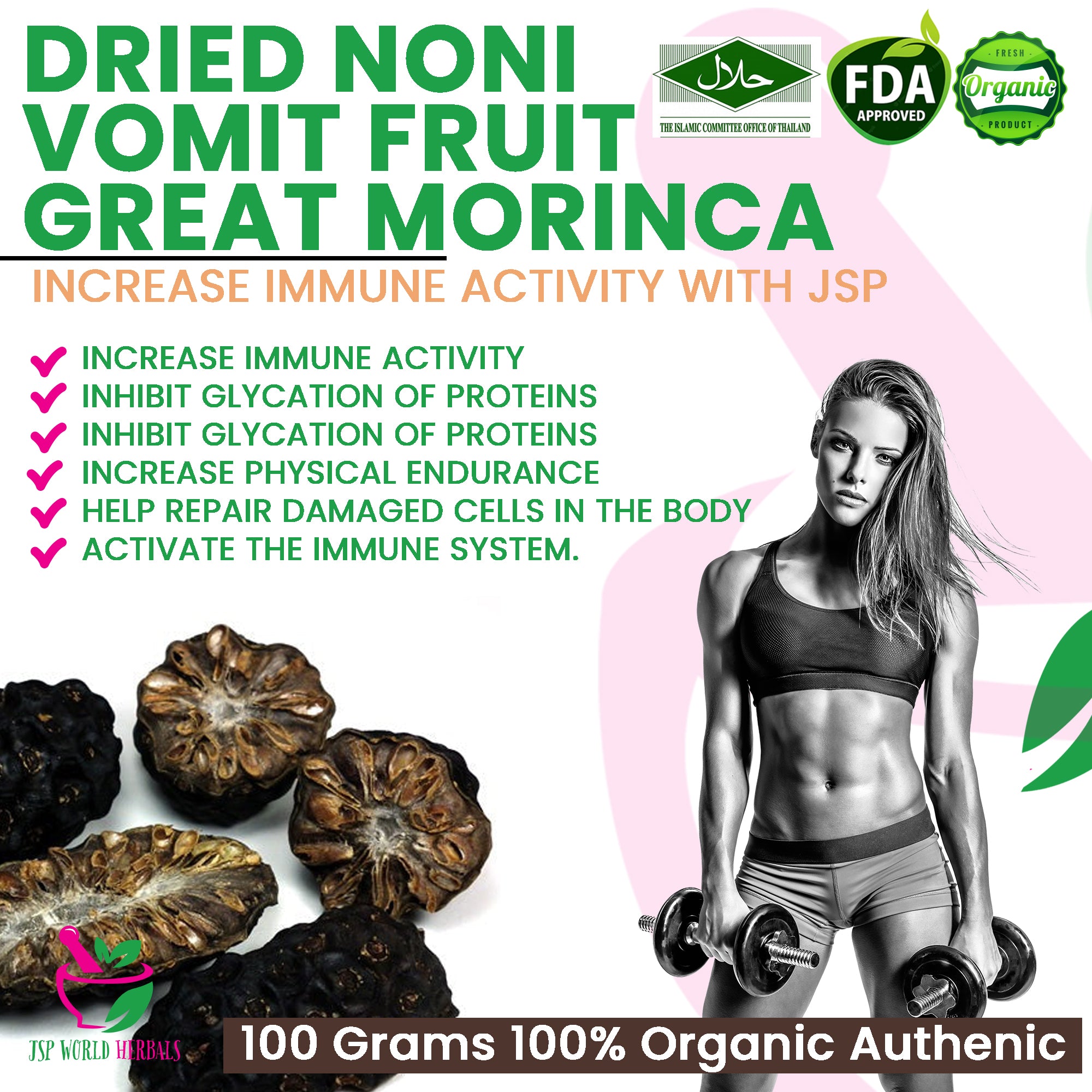 Dried Noni Vomit fruit Great morinca 100 Grams 100% Organic Authenic