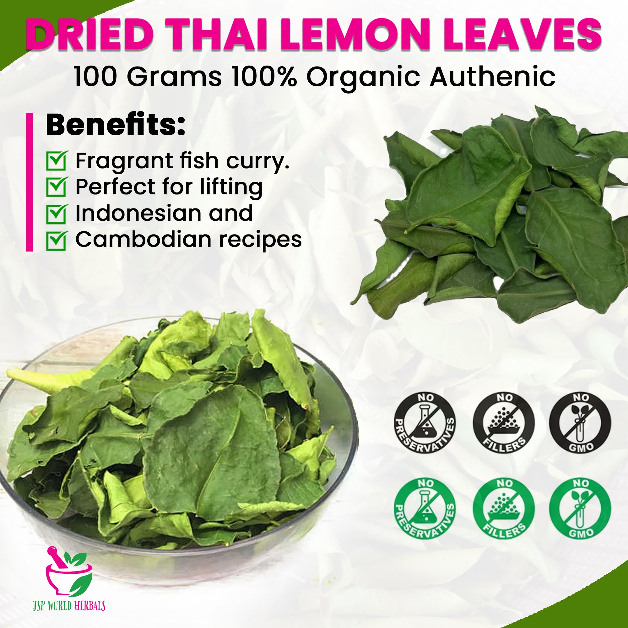 Dried Thai Lemon Leaves 100 Grams 100% Organic Authenic