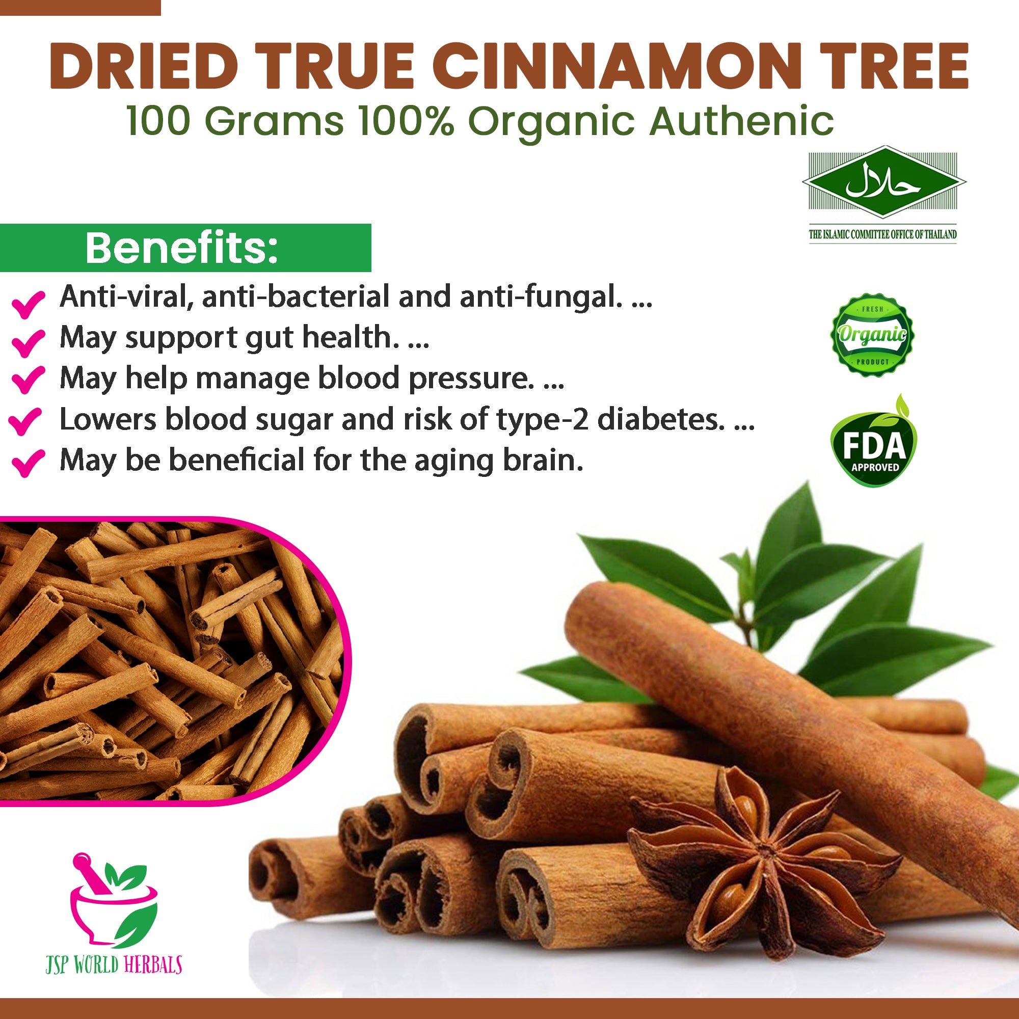 Dried True cinnamon tree 100 Grams 100% Organic Authenic