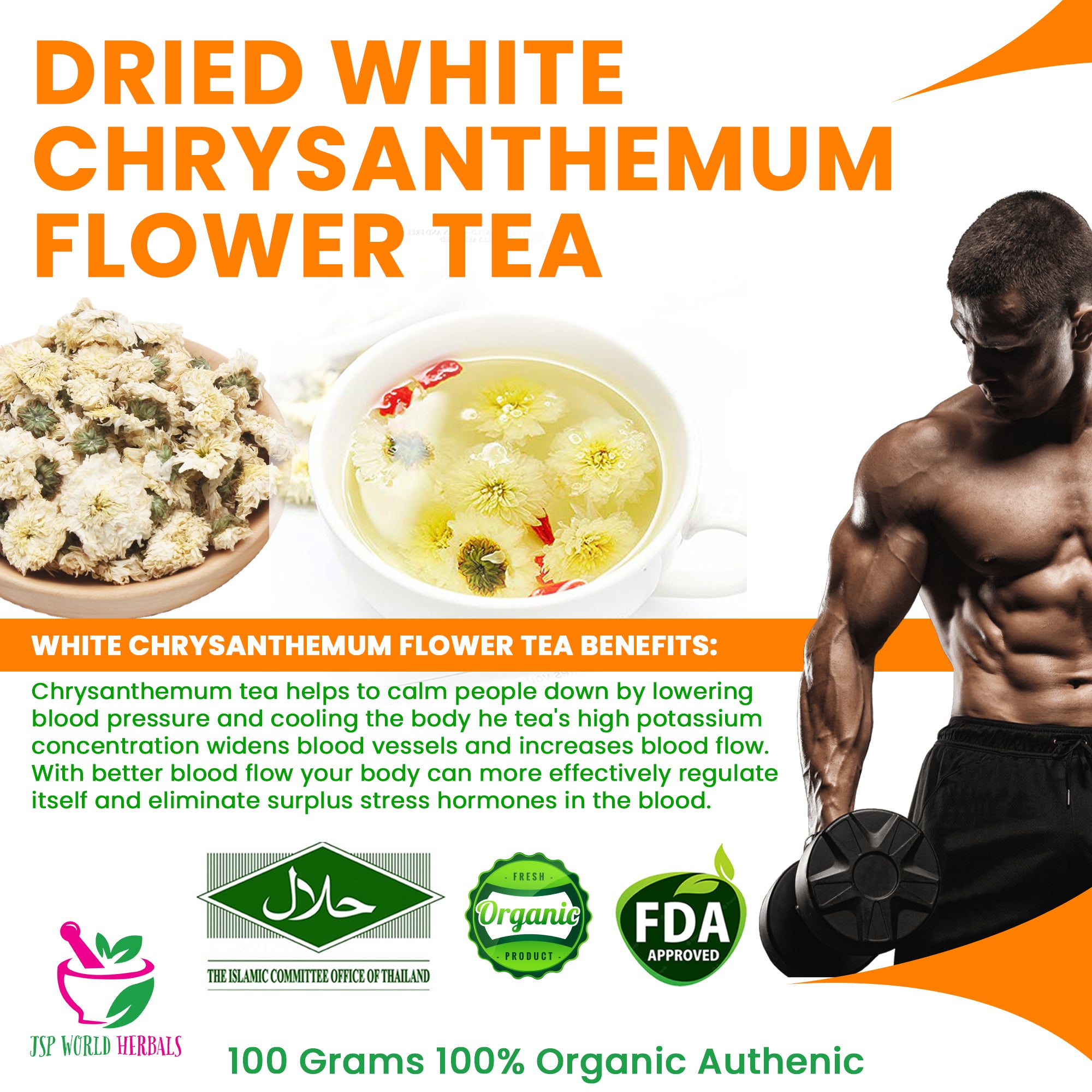 Dried White Chrysanthemum flower Tea 100 Grams 100% Organic Authenic