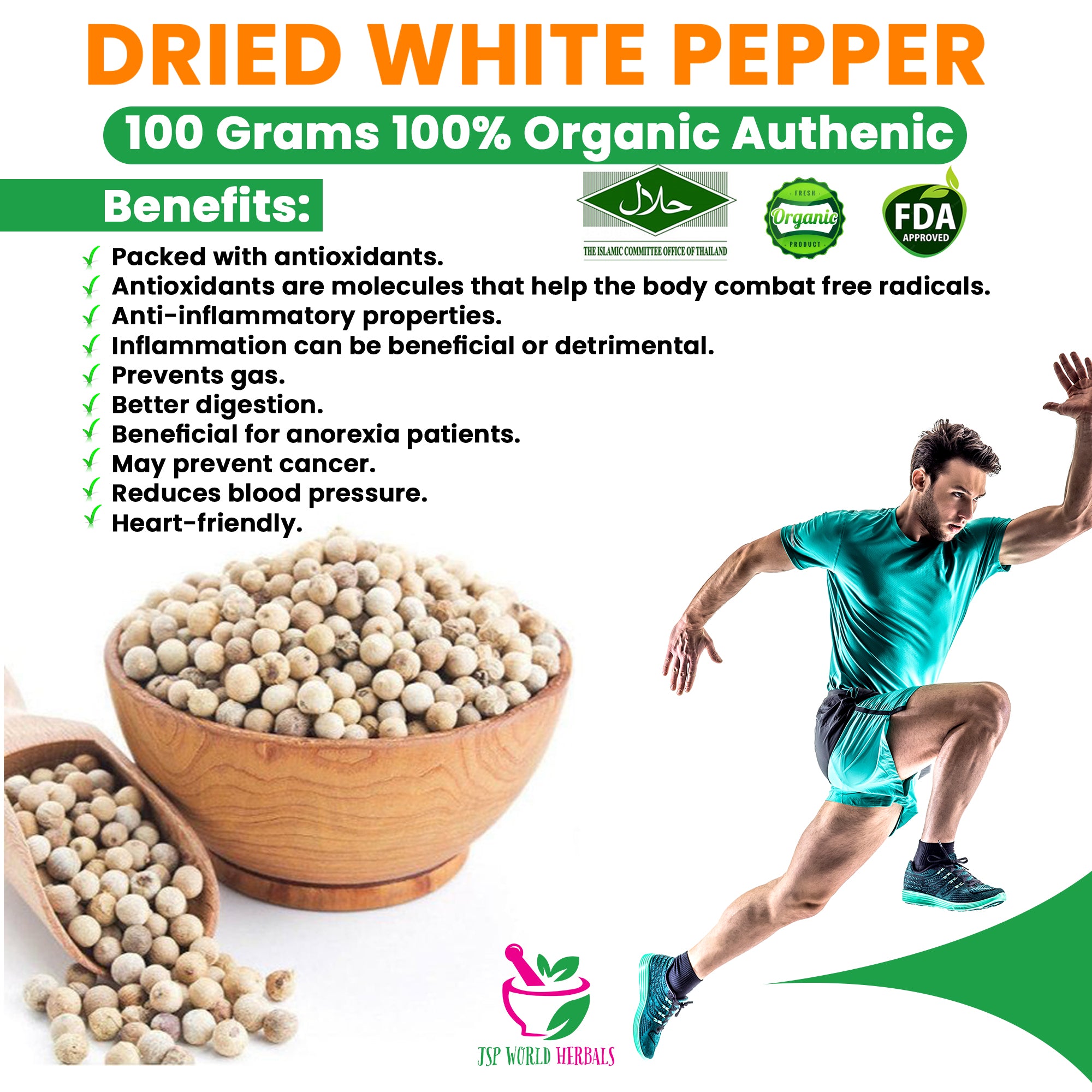 Dried White Pepper 100 Grams 100% Organic Authenic