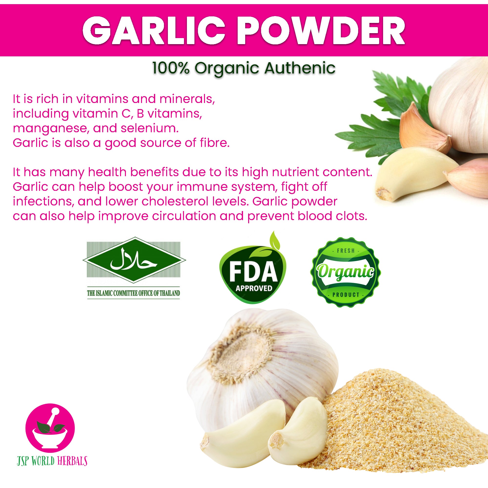 Garlic Powder 100 Grams 100% Organic Authenic