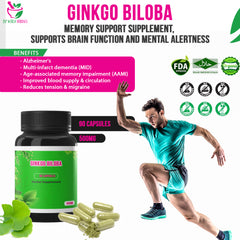 500mg Ginkgo Biloba Capsules  Memory Support Supplement, Supports Brain Function and Mental Alertness 90 Capsule