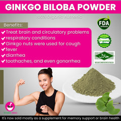 Ginkgo Biloba Powder 100 Grams 100% Organic Authenic