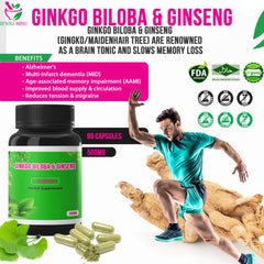 500mg Ginkgo Biloba & Ginseng (Gingko/Maidenhair Tree) 90 Capsules