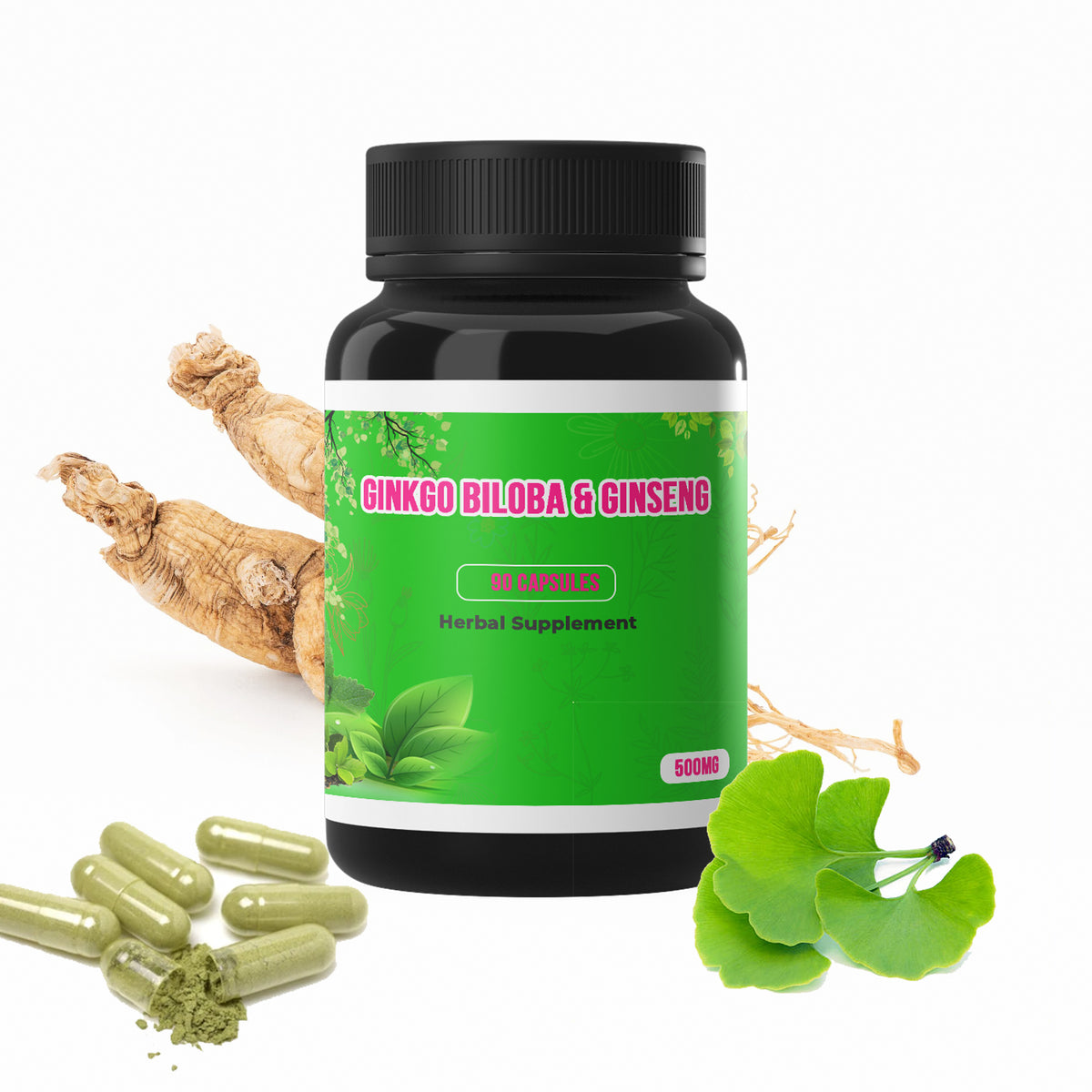 500mg Ginkgo Biloba & Ginseng (Gingko/Maidenhair Tree) 90 Capsules