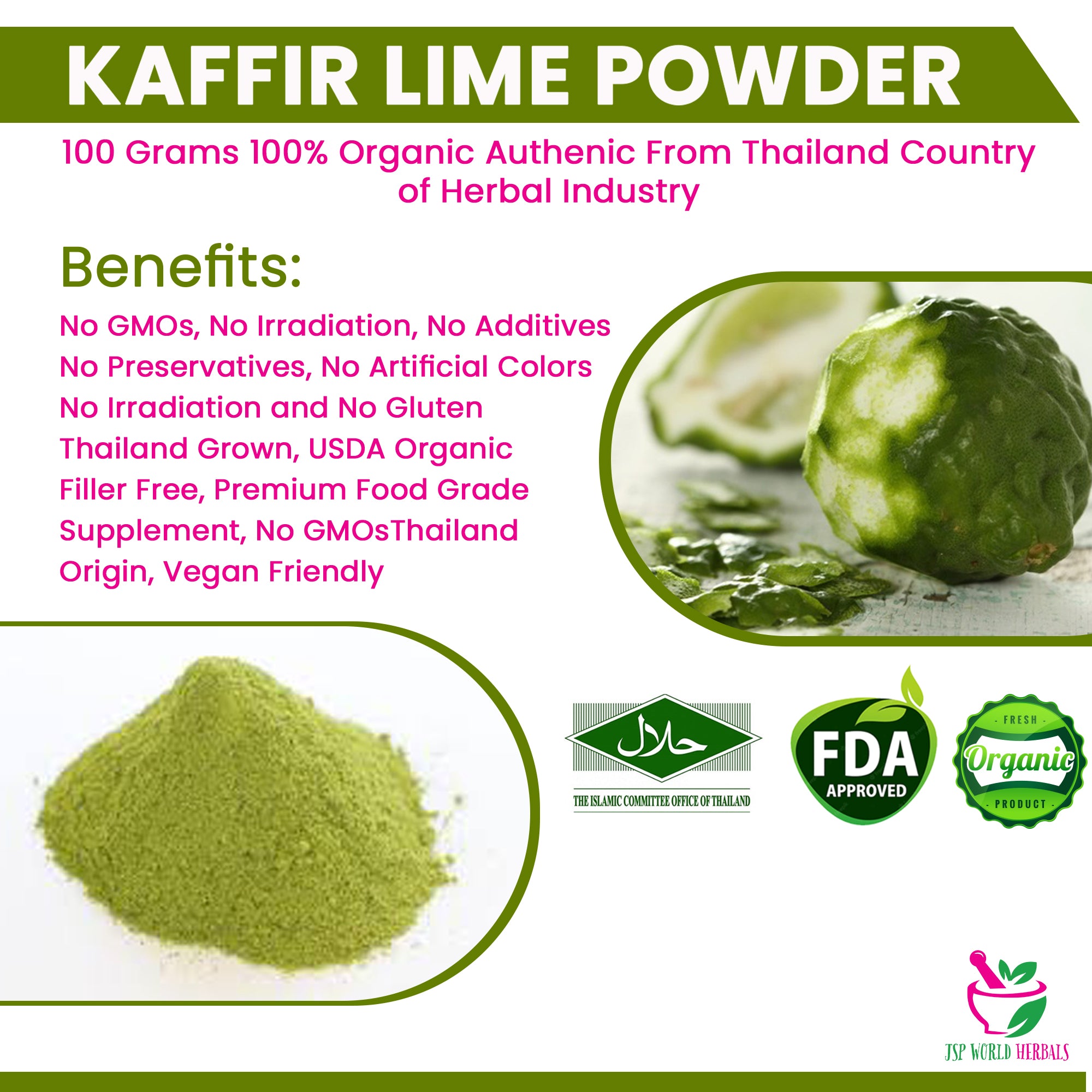 Kaffir Lime Peel Skin Powder 100 Grams 100% Organic Authenic