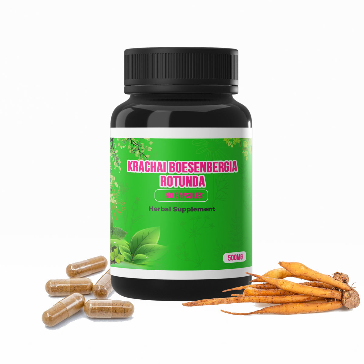 Krachai Boesenbergia Rotunda, Natural Herbal Dietary Supplements Herbs Thailand: Kra Chai, Boesenbergia Rotunda capsules. Kra Chai, Boesenbergia Rotunda capsules, anti flatulent, expels air and nurtures strength. Used as a general body tonic for male and fem