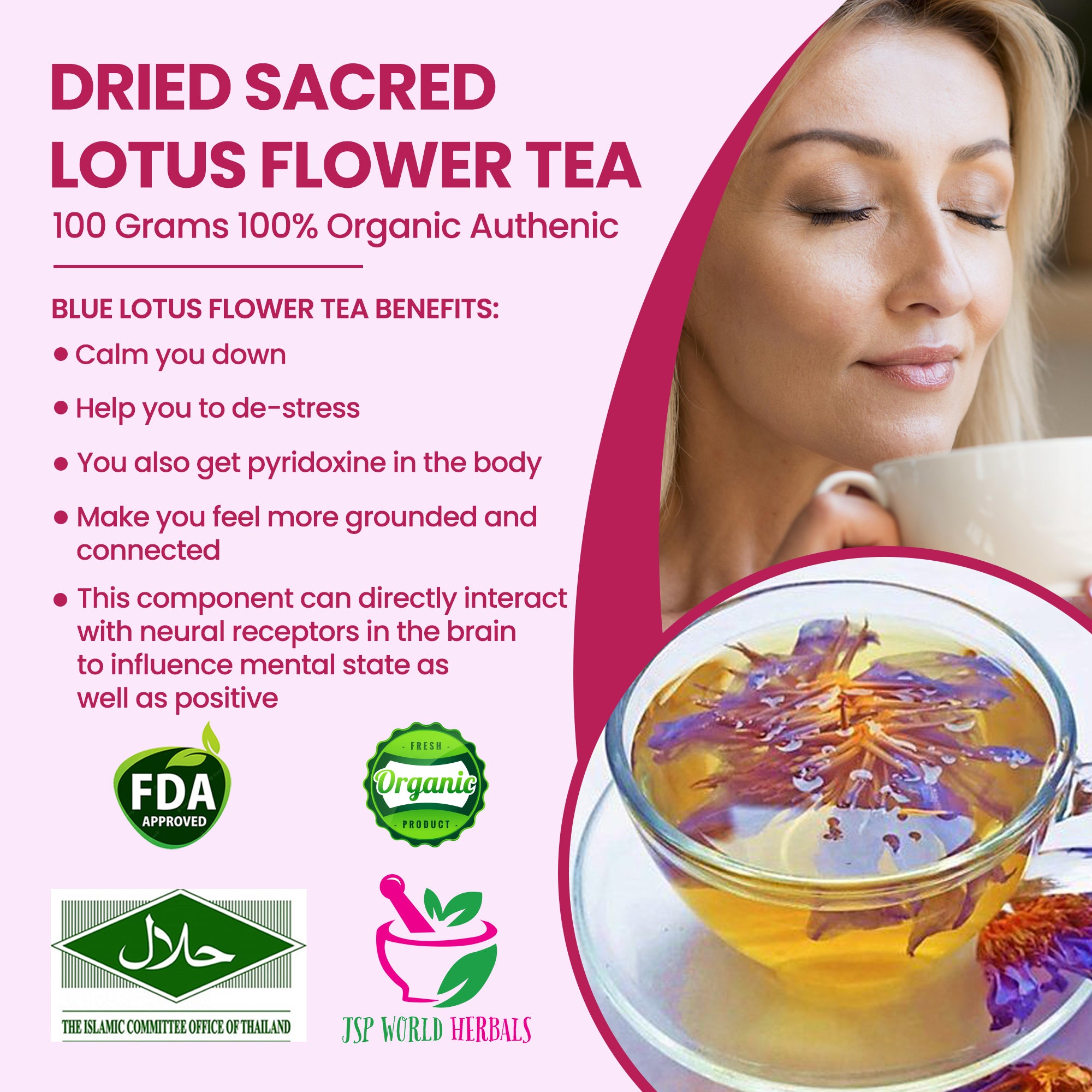 Dried Sacred Lotus Flower Tea 100 Grams 100% Organic Authenic