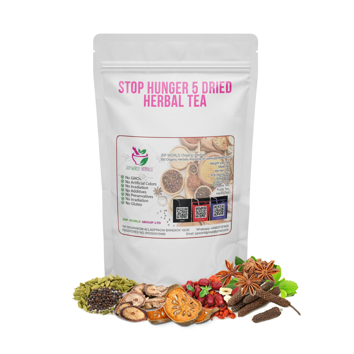 Stop Hunger 5 Dried Herbal Tea 100 Grams 100% Organic Authenic 20 days weight loss