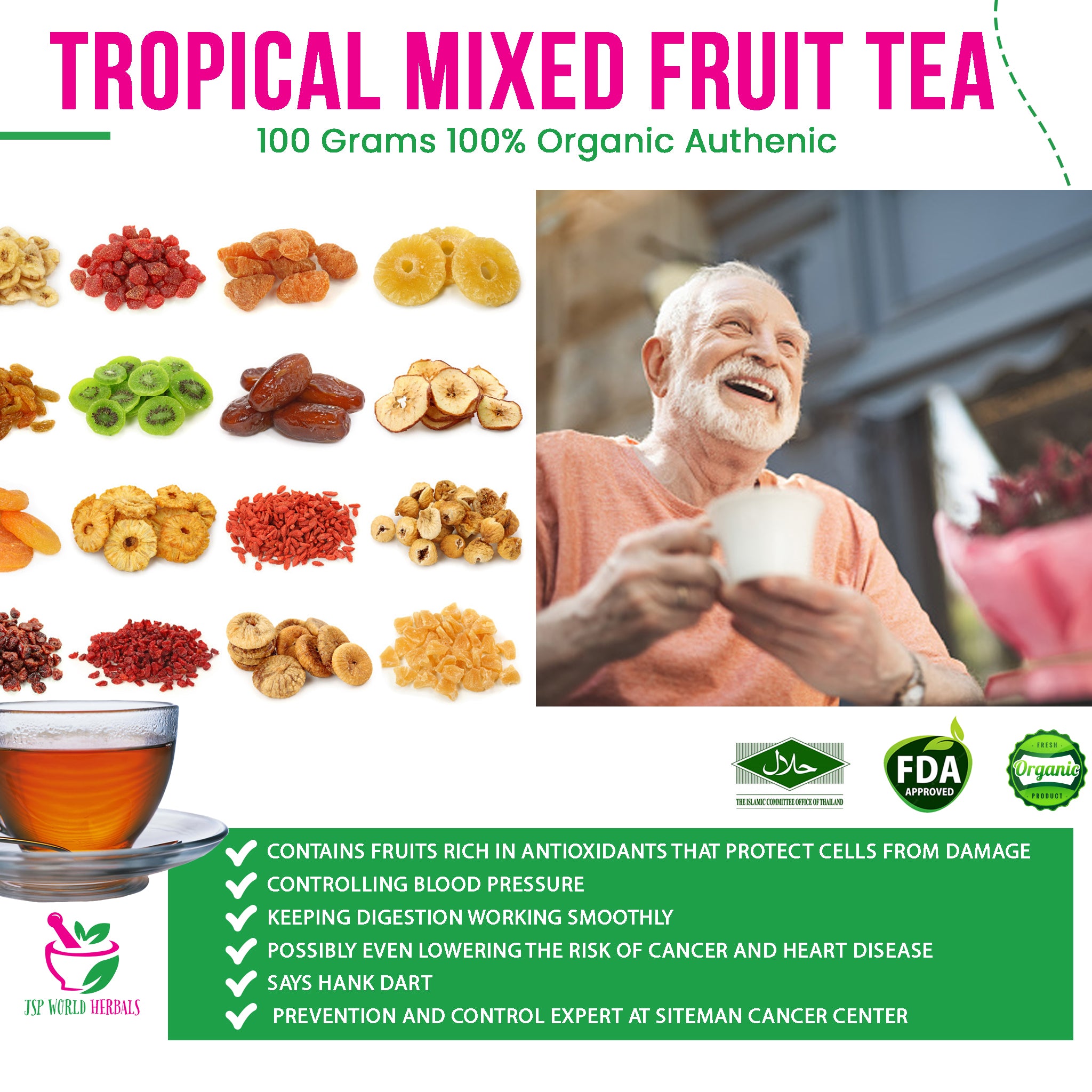 Tropical Mixed Fruit Tea 100 Grams 100% Organic Authenic